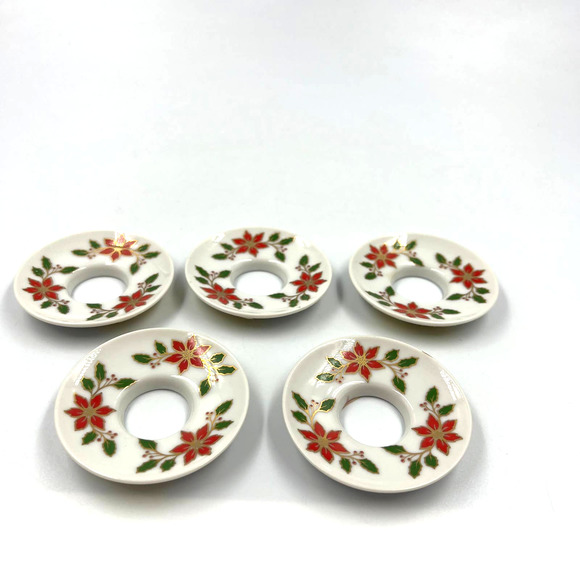 Vintage Crowning Touch  Lot Porcelain Poinsettia Candle Stick Holders Christmas - Picture 6 of 7